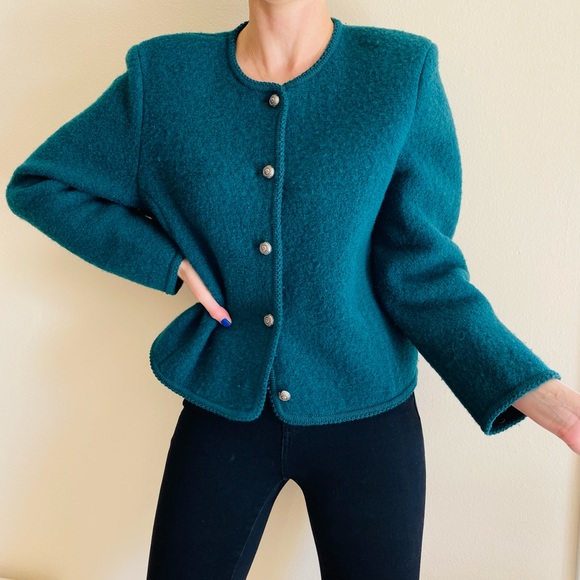 Vintage Talbots emerald green 100% wool jacket blazer - Picture 4 of 8